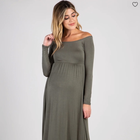 NEW Maternity Maxi Dress - PinkBlush - Off Shoulder - Olive - Picture 5 of 12